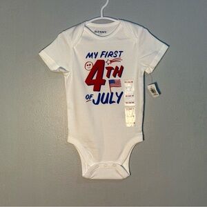 Old Navy White and Blue 'My First 4th of July' Baby Bodysuit